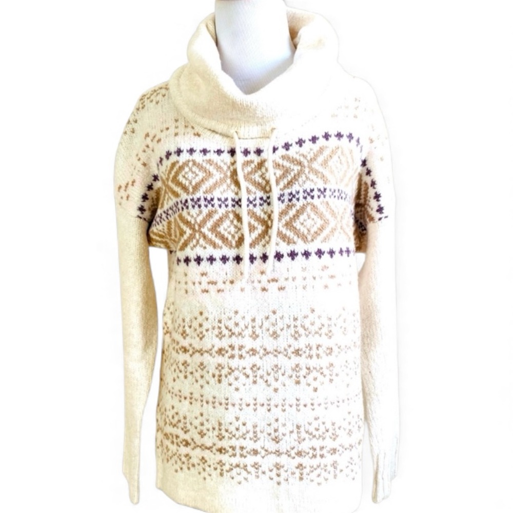 EDDIE BAUER LOUNGE KNIT SWEATER SMALL CREAM TAN COWL TURTLENECK NEUTRAL JUMPER